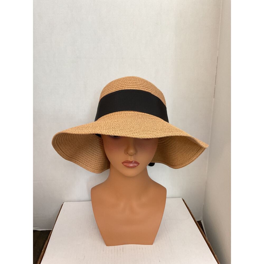 Unbranded - All WOVEN - PAPER STRAW SUN HAT w/Black Grosgrain Ribbon